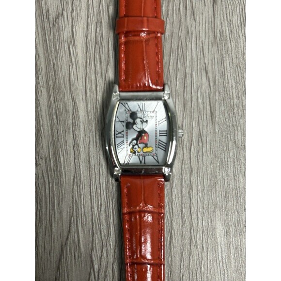 Disney Mickey Mouse Watch Womens 3D Mickey Roman Numerals Red Band UNTESTED - Picture 2 of 8